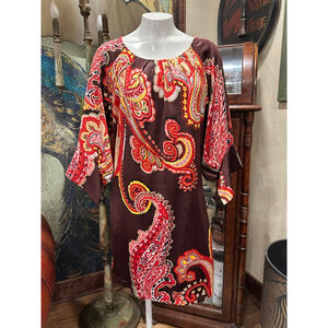 Uncle Frank Paisley Mini Dress Women's Brown Red S